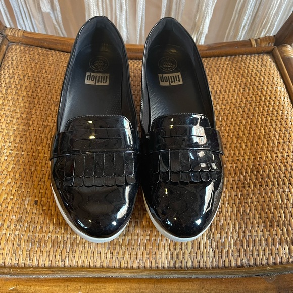 FitFlop Sneakerloafer Black/White Loafers fringey patent size 10 - Picture 4 of 12